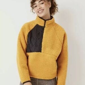 Joy Lab Mustard Yellow Boxy Faux Sherpa Pullover Size XS